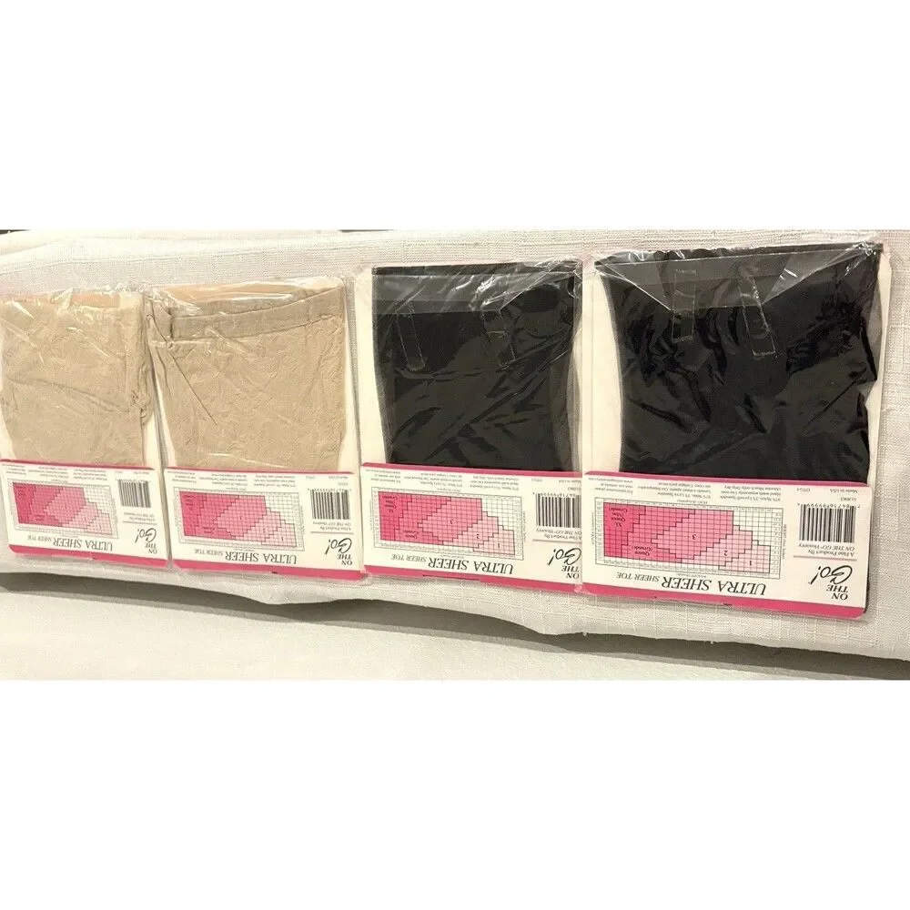 Lot of 4 On The Go Size 3 Ultra Sheer Jet Black & Oatmeal Stockings Large